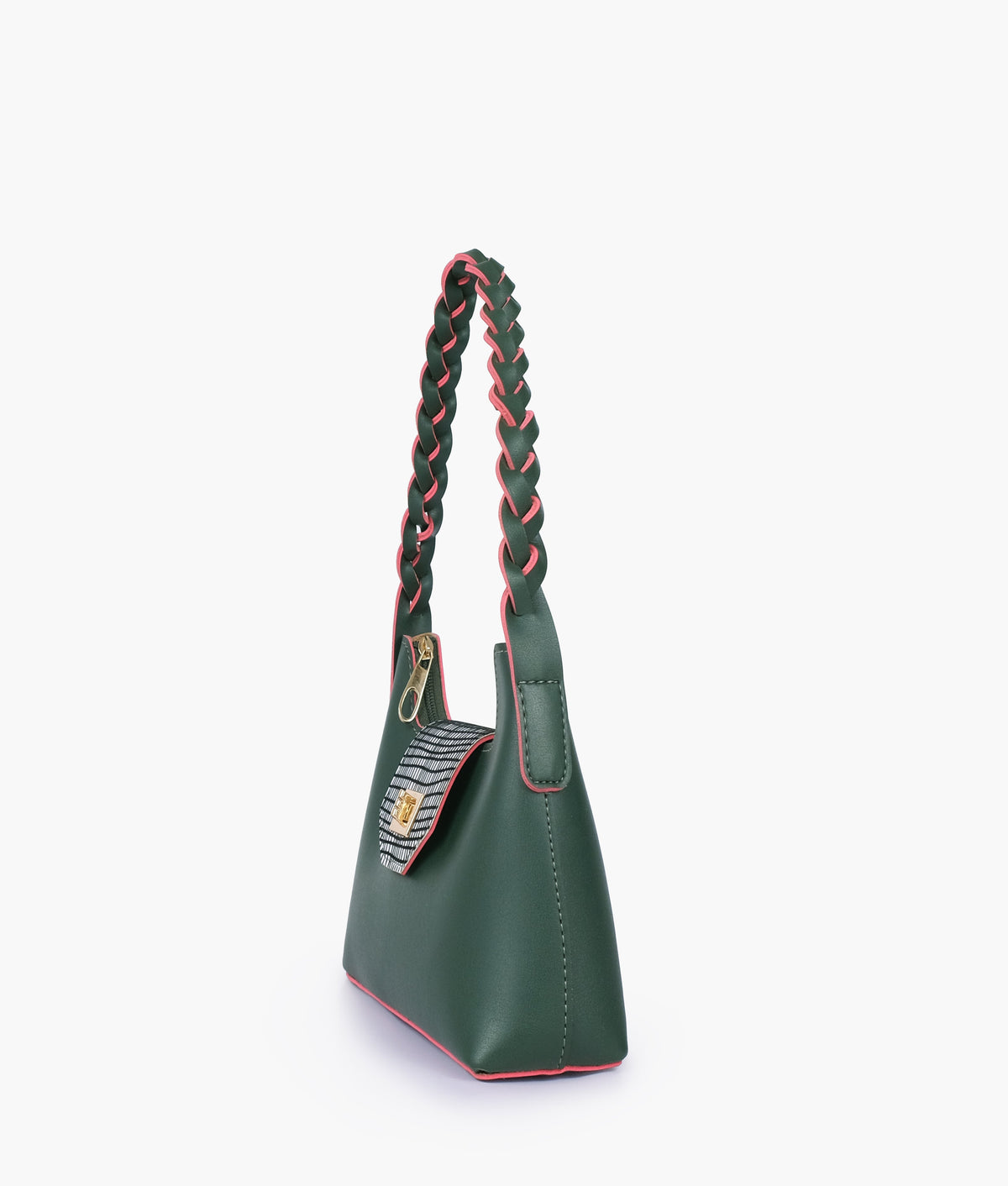 Army green color purse with braided strap