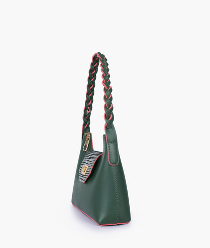 Army green color purse with braided strap