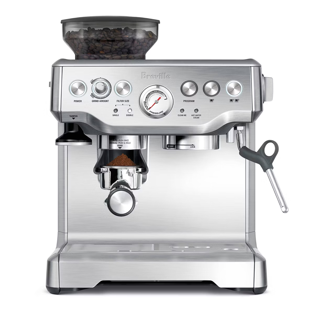 Breville Stainless Steel Barista Express Espresso Machine Light Silver BES870XL: 15 Bars Pressure, Milk Frother, Grinder image 0