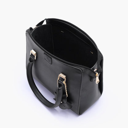 Black handbag with flower charm for women