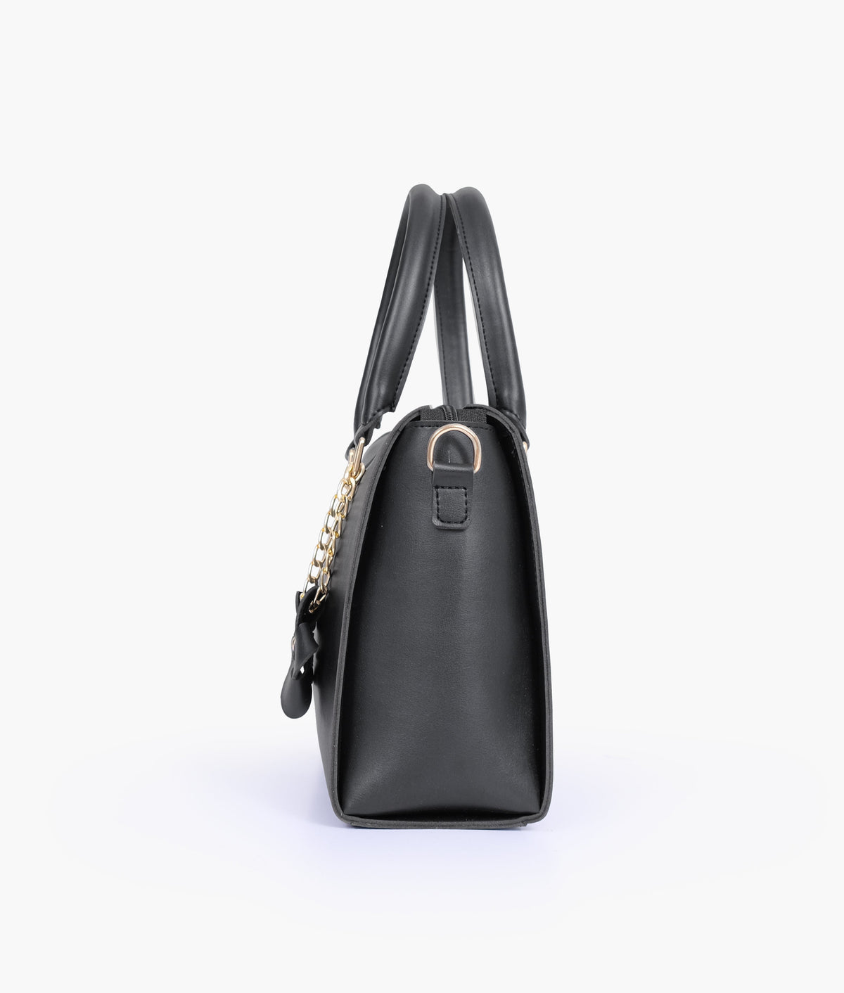 Black handbag with flower charm for women