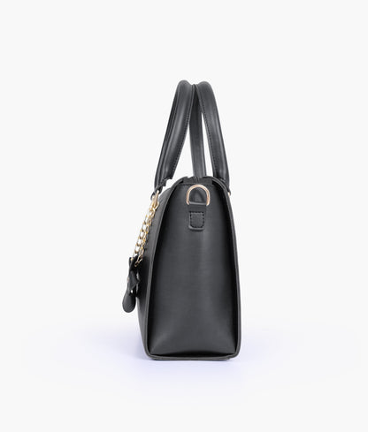 Black handbag with flower charm for women