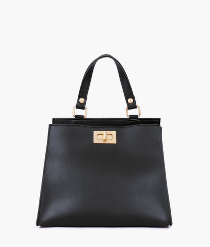 Black front lock top-handle mini bag for women