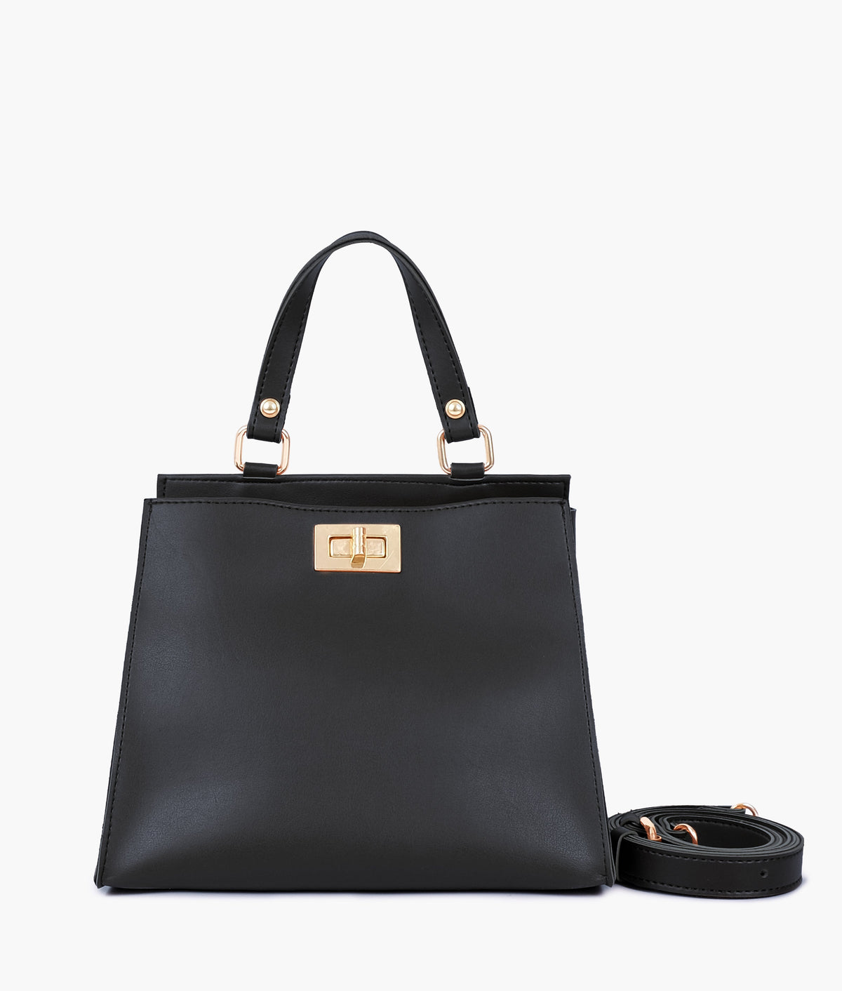 Black front lock top-handle mini bag for women