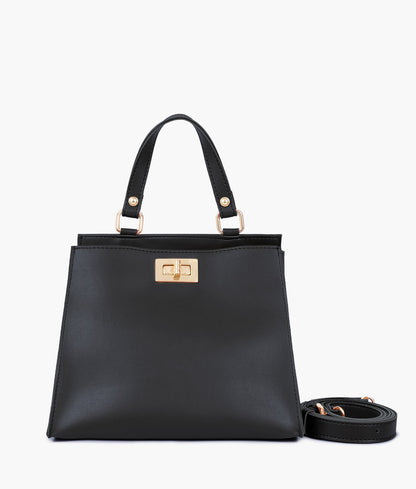 Black front lock top-handle mini bag for women