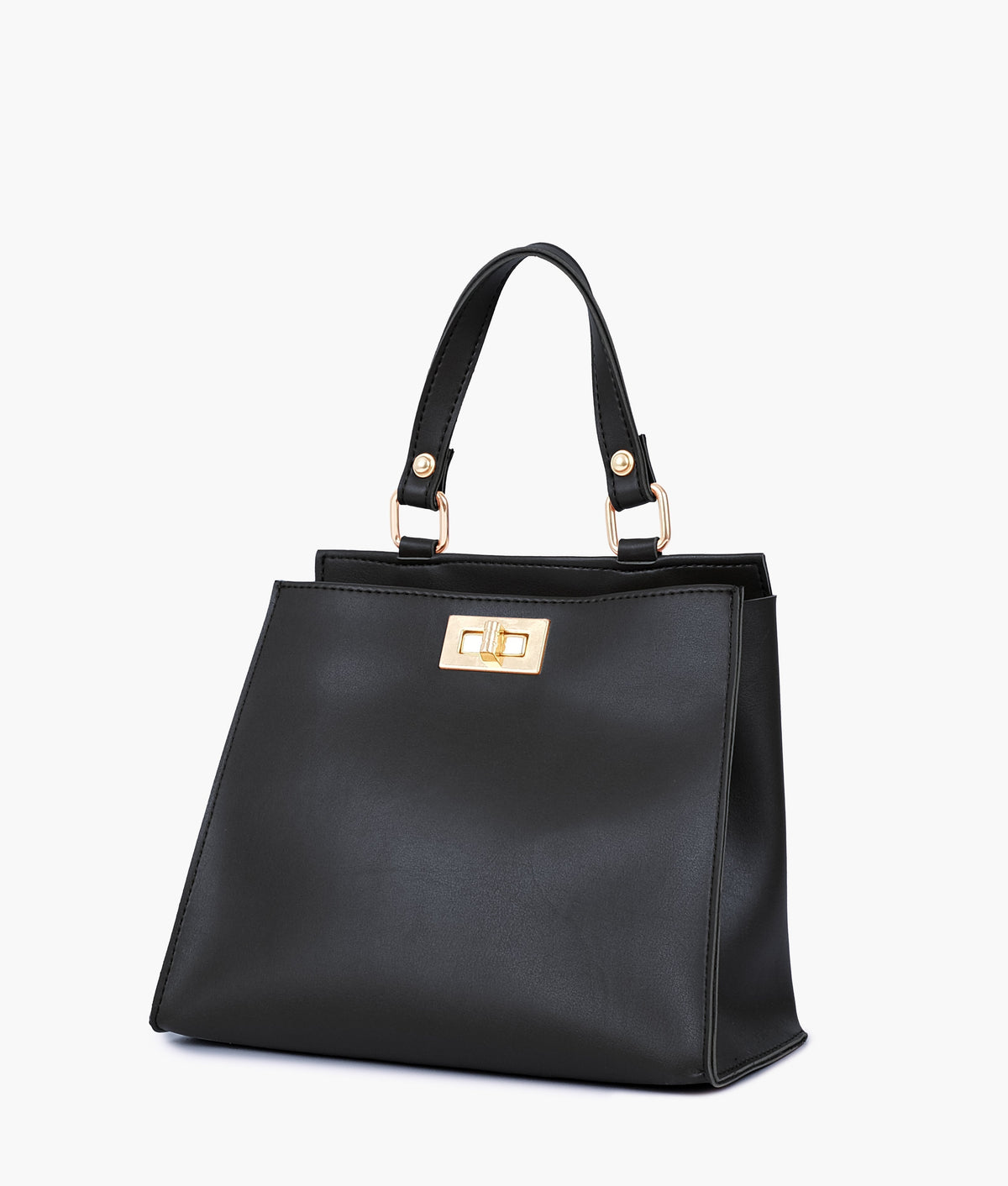 Black front lock top-handle mini bag for women