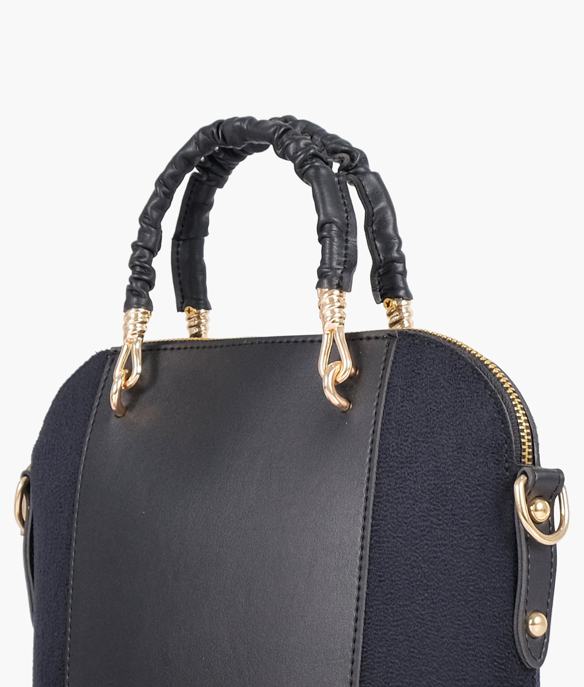 Black color suede small evening bag