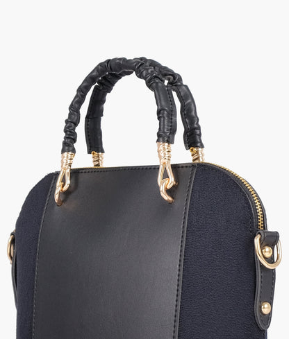 Black color suede small evening bag