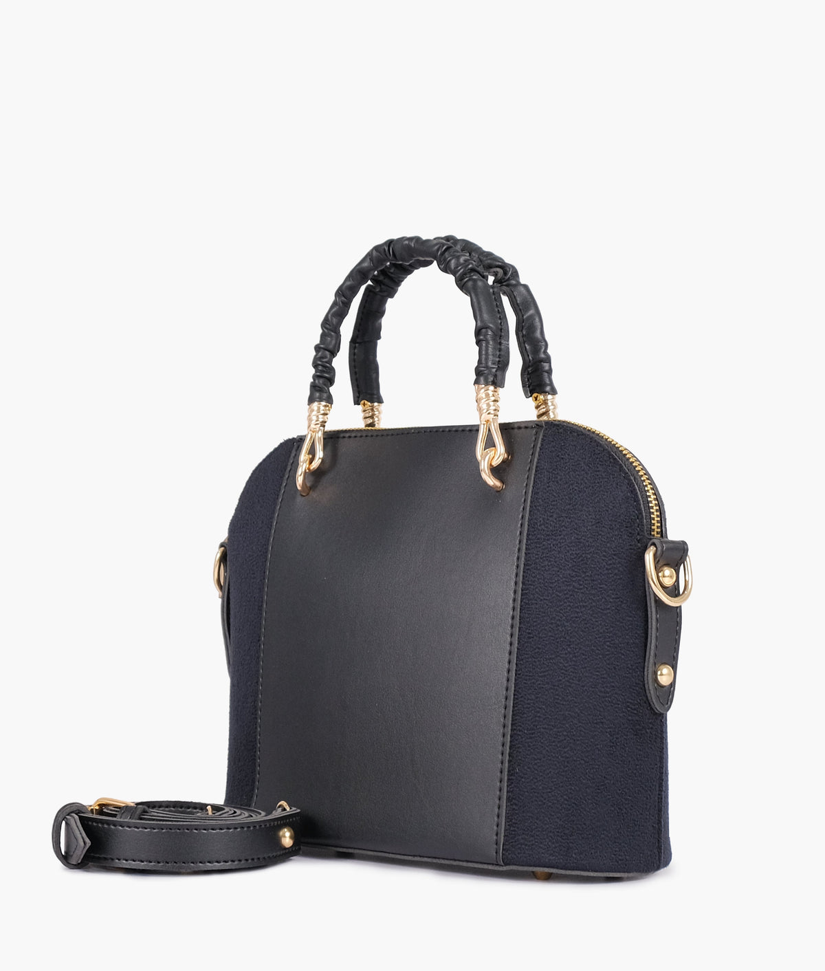 Black color suede small evening bag
