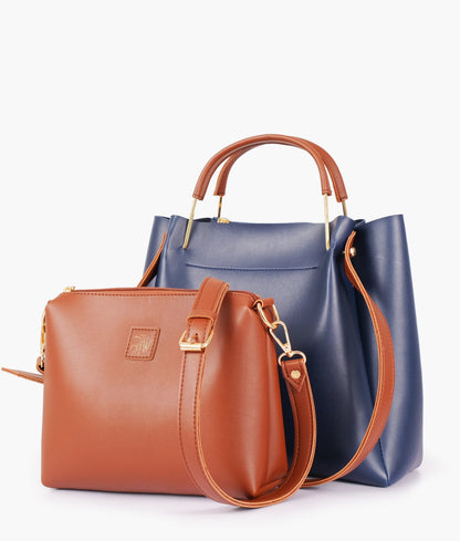 Blue metal handle tote bag for women