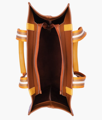 Brown long strap tote handbag for women