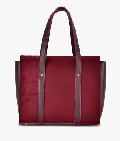 Burgundy suede carry-all satchel bag for women