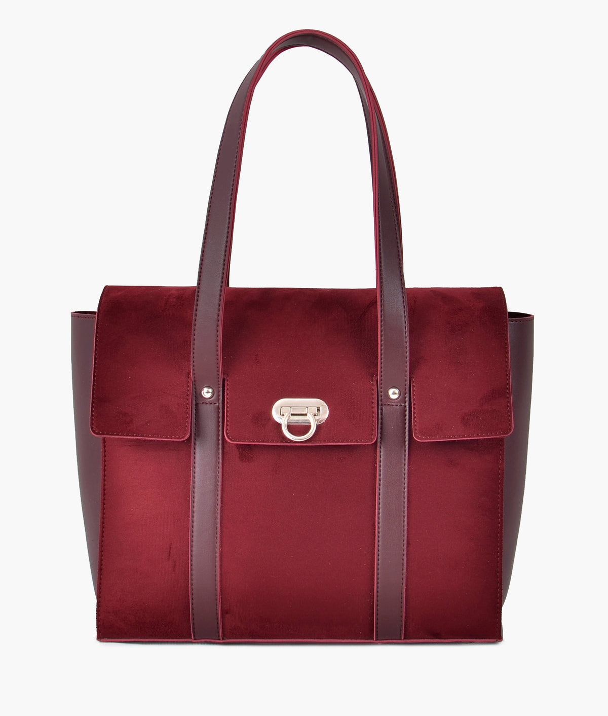 Burgundy suede carry-all satchel bag for women