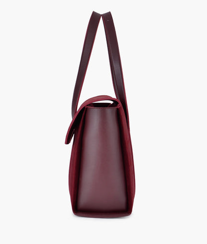 Burgundy suede carry-all satchel bag for women