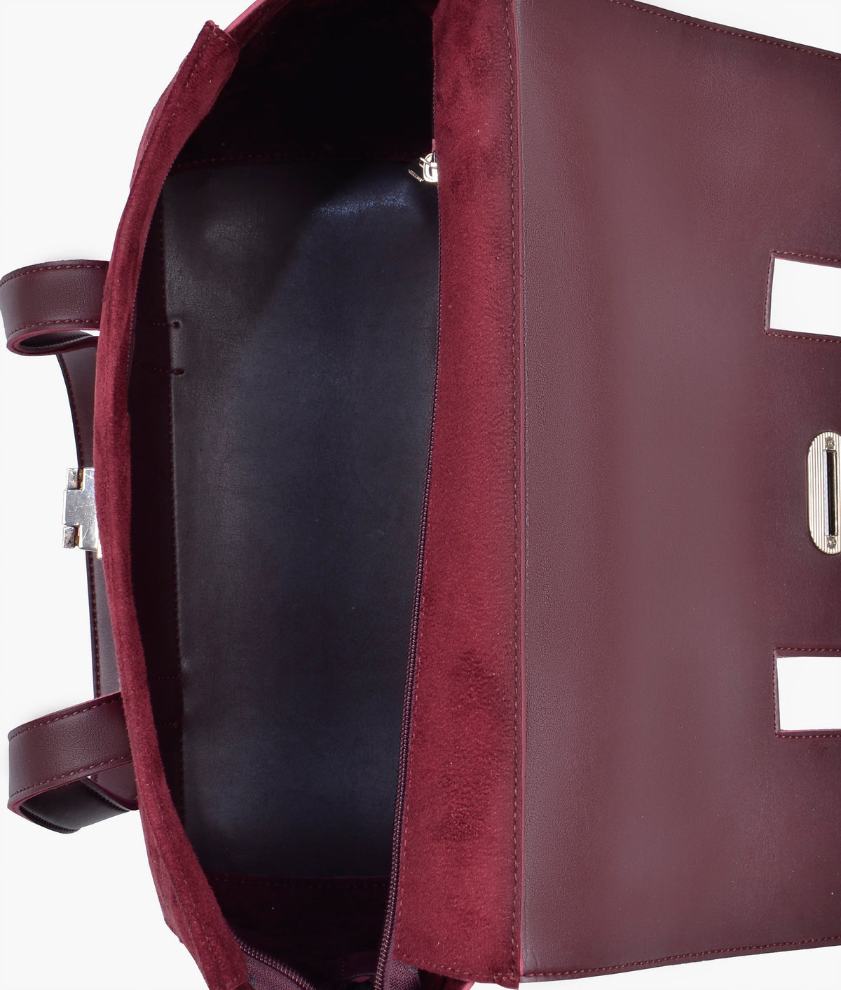 Burgundy suede carry-all satchel bag for women