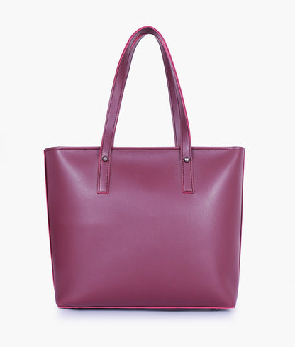 Burgundy tote bag with detachable pouch for women