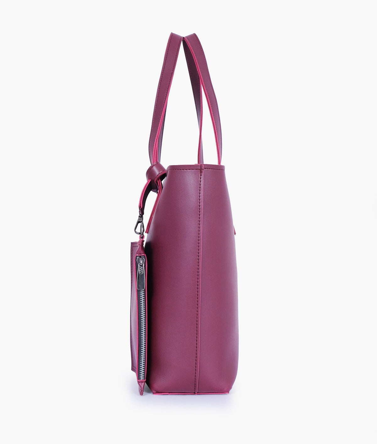 Burgundy tote bag with detachable pouch for women