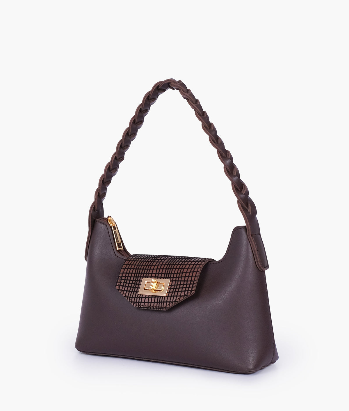 Dark brown color  purse with braided strap