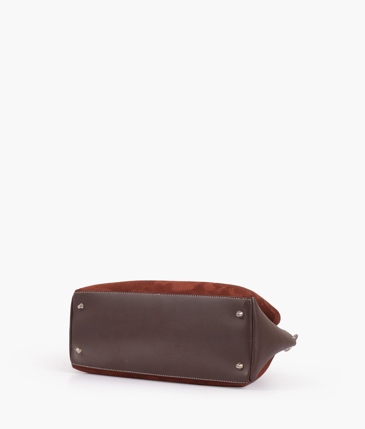 Dark brown suede handbag with braided handle for women