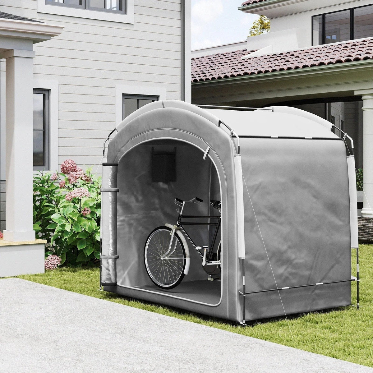 Bike Storage Shed Tent, Portable And Waterproof With 210D Oxford Fabric And Carry Bag For 3-4 Bicycles, Dark Gray