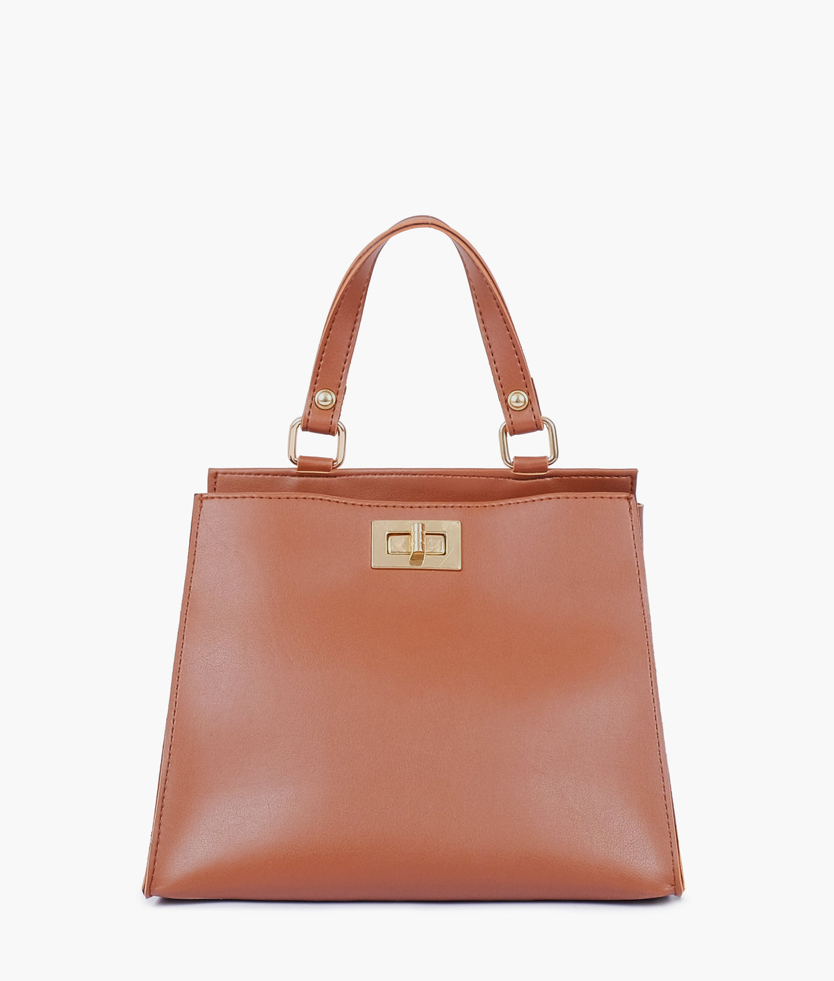 Brown front lock top-handle mini bag for women