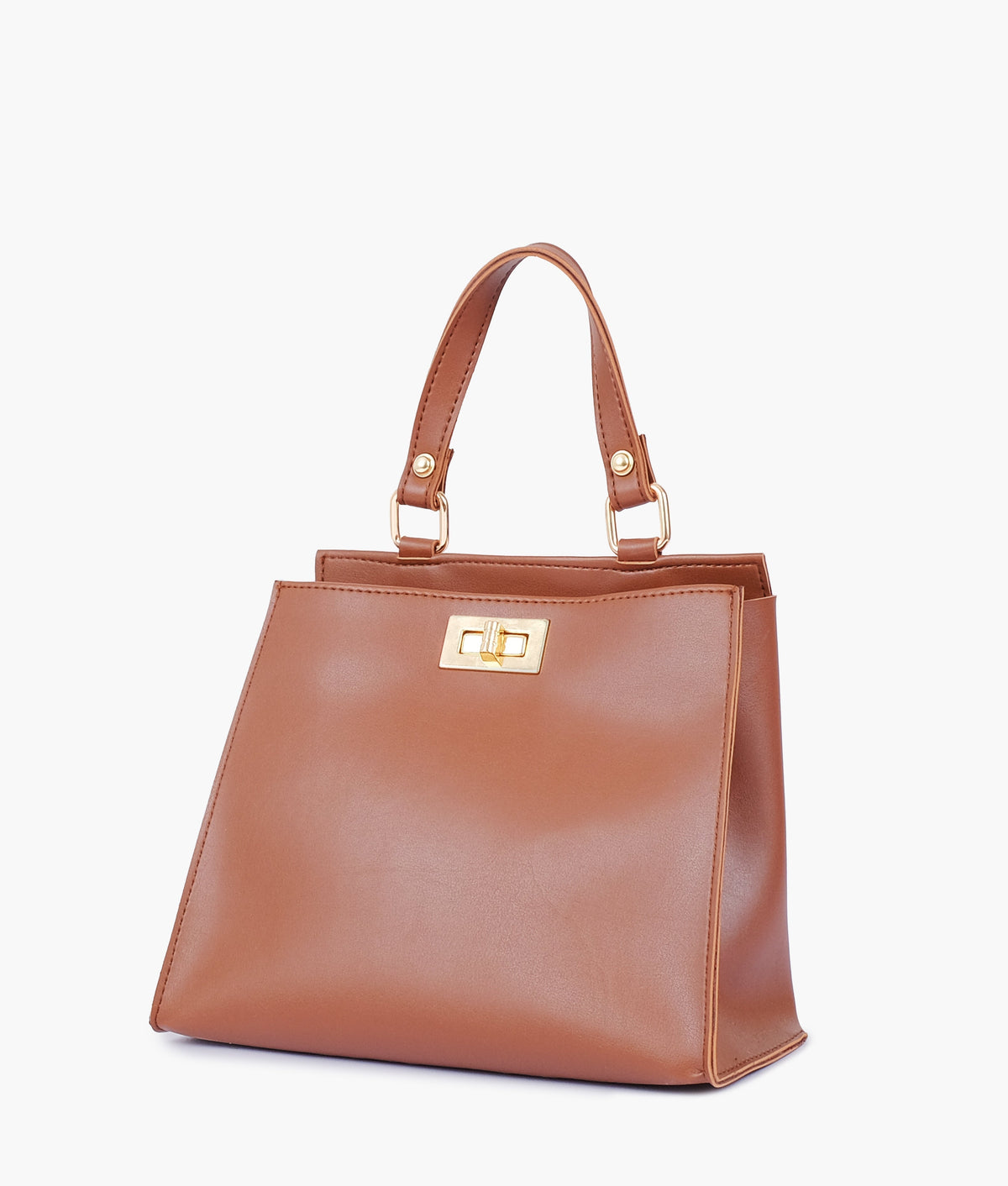 Brown front lock top-handle mini bag for women