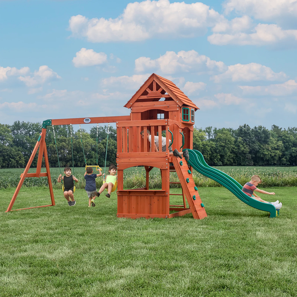 Atlantis Wooden Swing Set with Slide and Play Deck