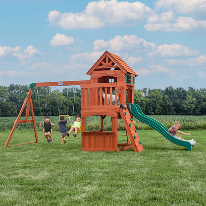 Atlantis Wooden Swing Set with Slide and Play Deck