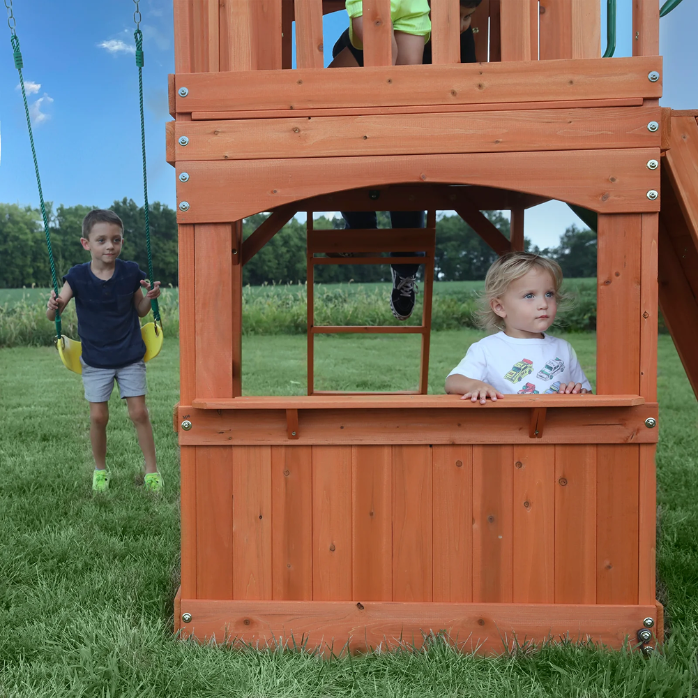Atlantis Wooden Swing Set with Slide and Play Deck