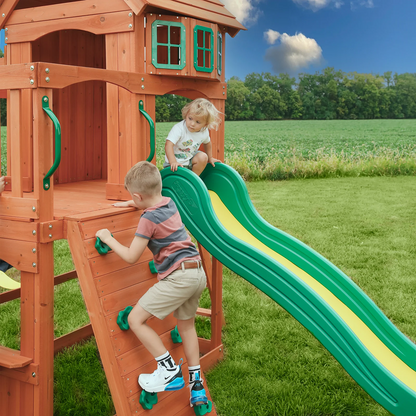 Atlantis Wooden Swing Set with Slide and Play Deck