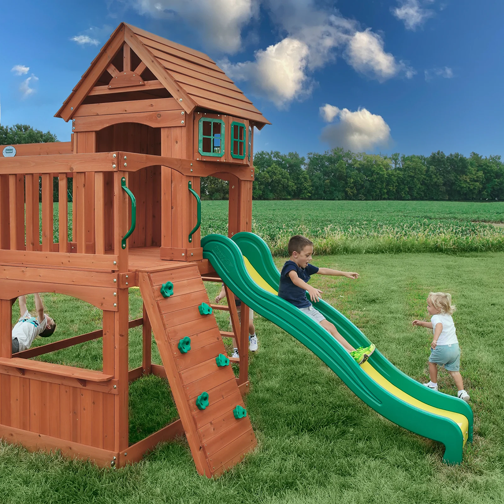 Atlantis Wooden Swing Set with Slide and Play Deck