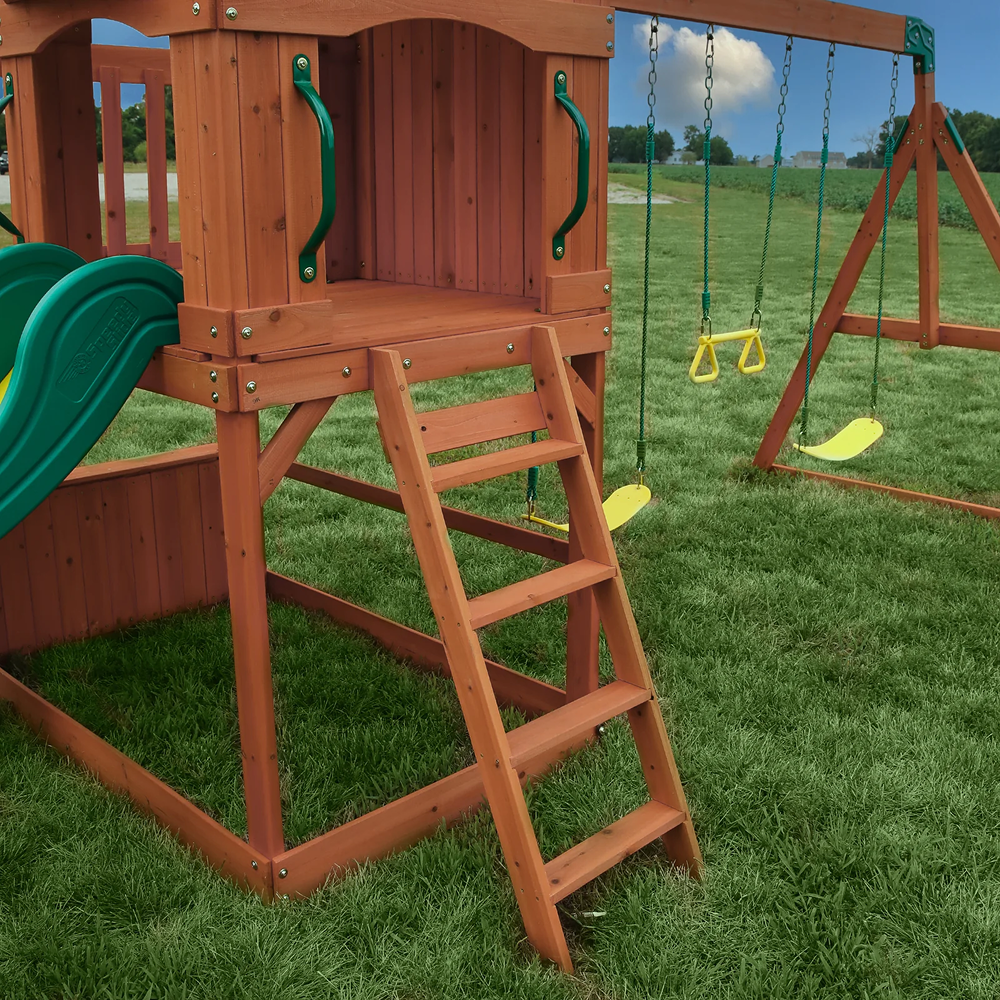 Atlantis Wooden Swing Set with Slide and Play Deck