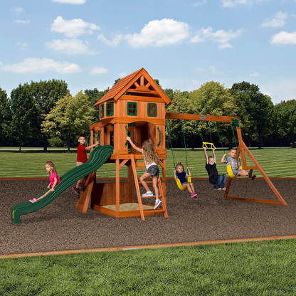 Atlantis Wooden Swing Set with Slide and Play Deck