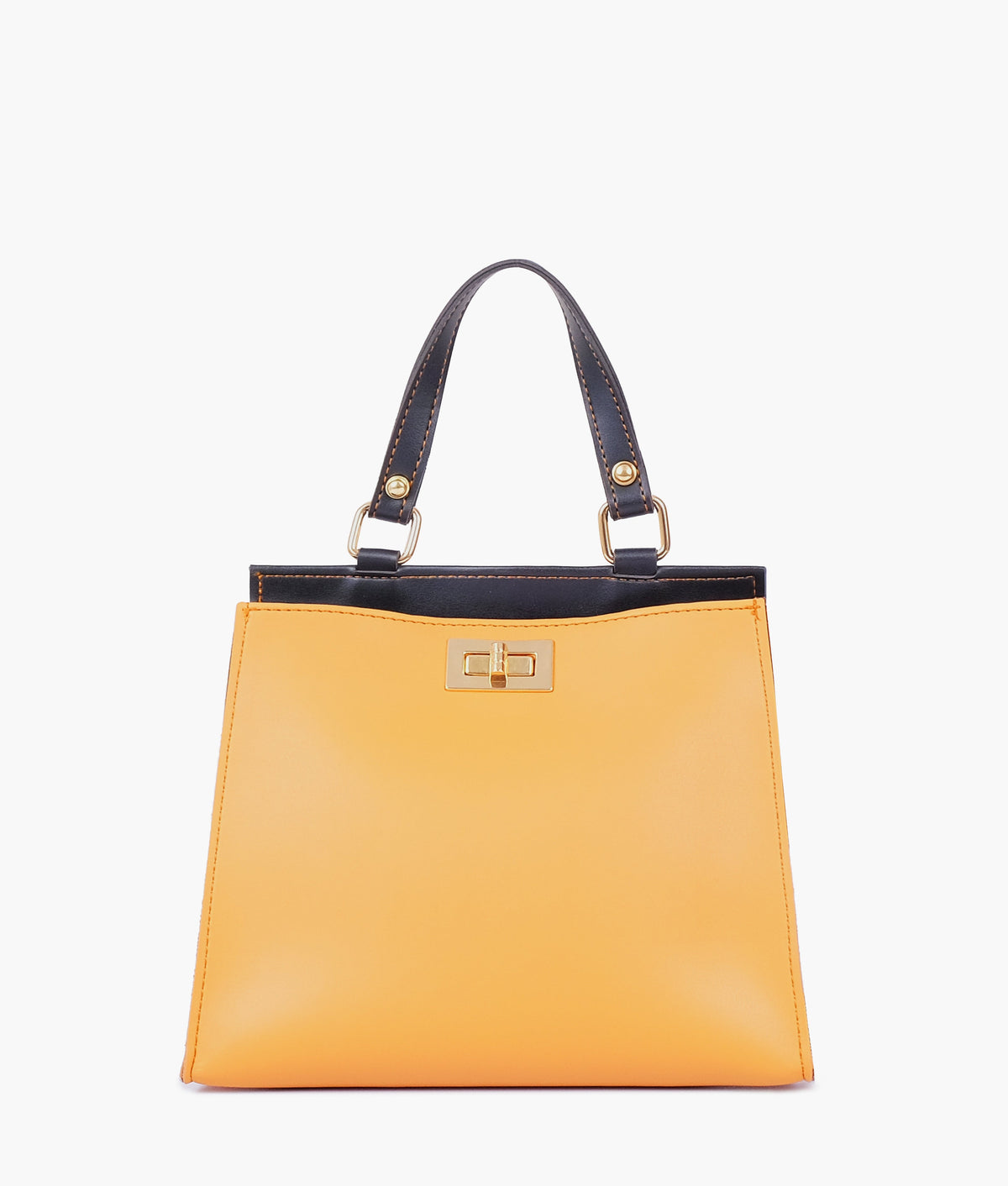 Mustard front lock top-handle mini bag for women