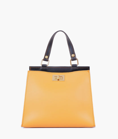 Mustard front lock top-handle mini bag for women