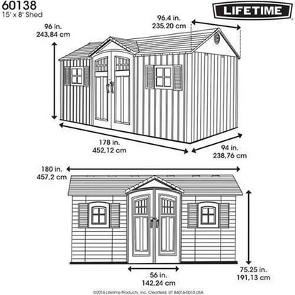 Lifetime 15′ x 8′ Shed Side Entry