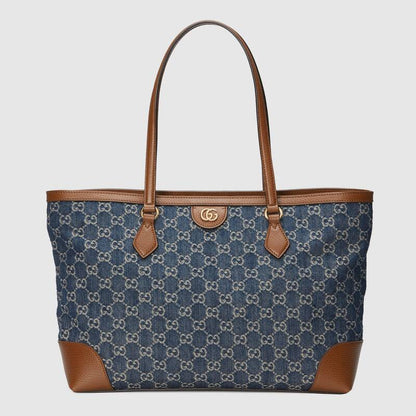 Ophidia GG medium tote Dark blue and ivory