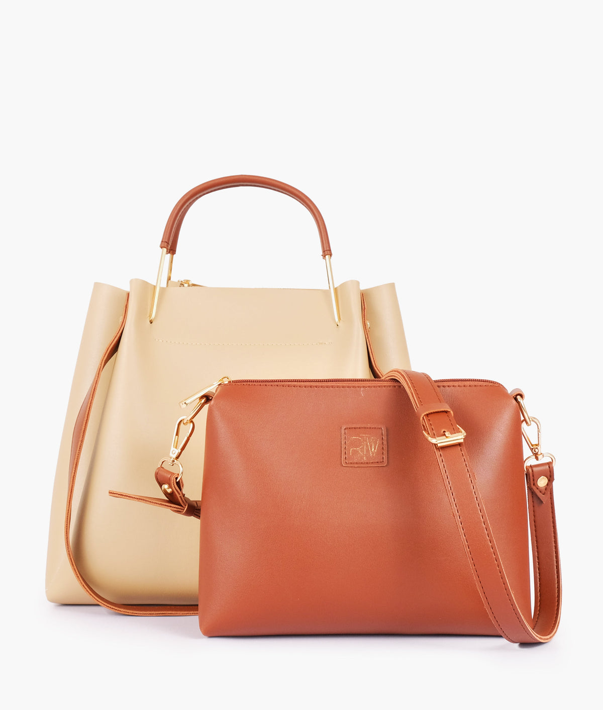 Off-white color metal handle tote bag